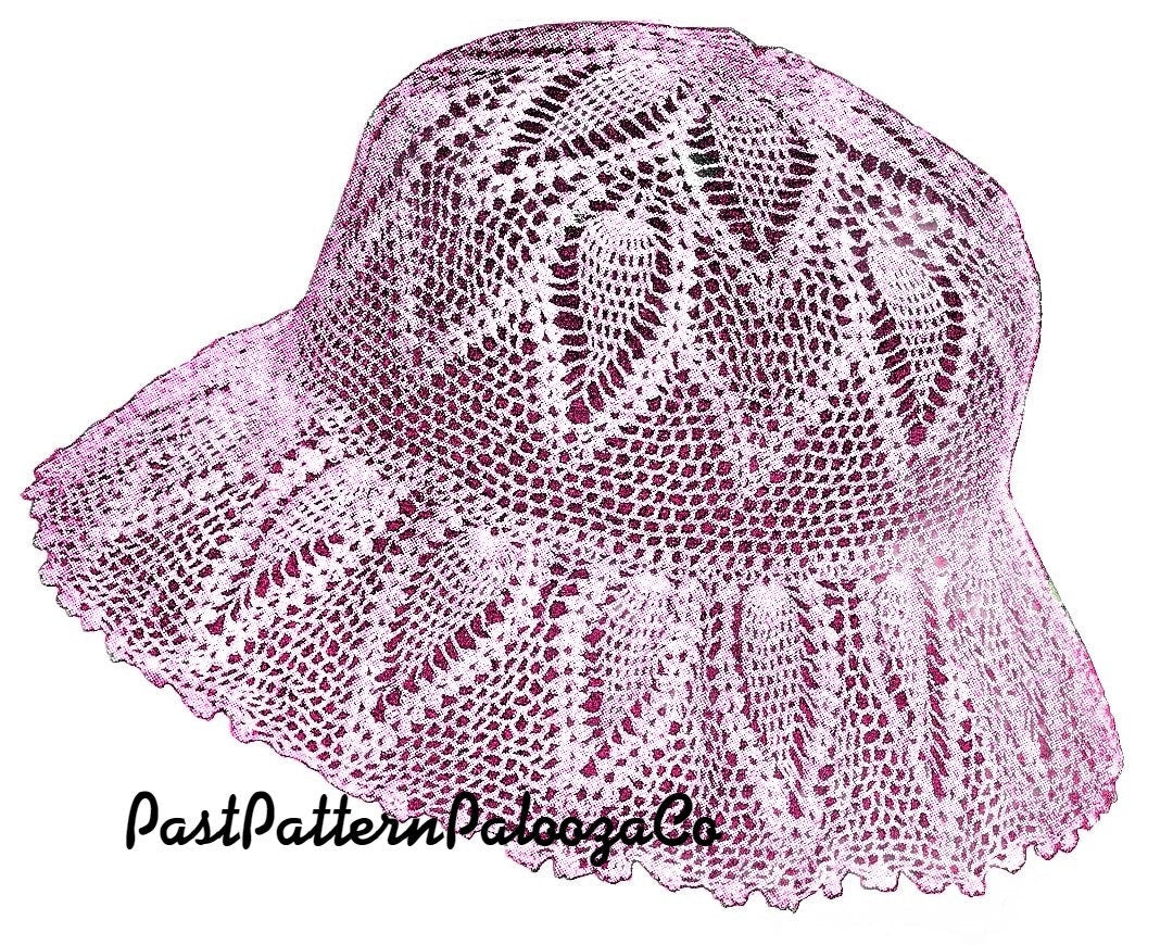 Vintage Crochet Pattern Womens Summer Pineapple Lace Bucket Hat c. 1923 PDF Instant Digital Download Brimmed Beachy Sun Hat Cotton Thread