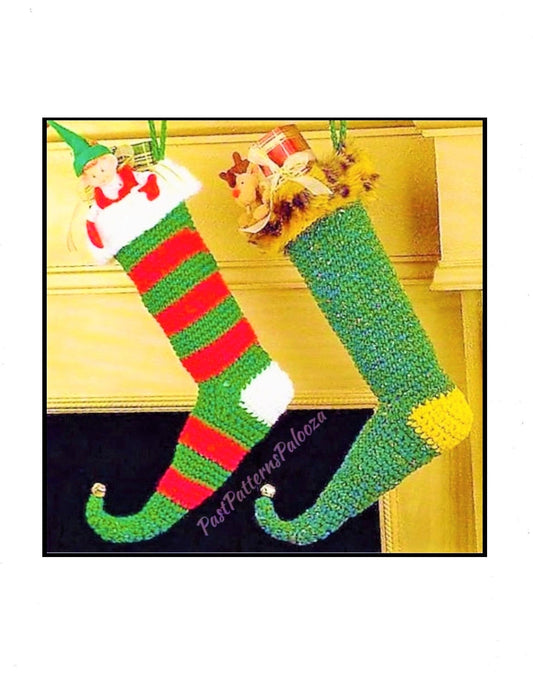 Vintage Crochet Pattern 13" Curly Toe Elf Shoe Christmas Stockings PDF Instant Digital Download Jingle Bells 10 Ply