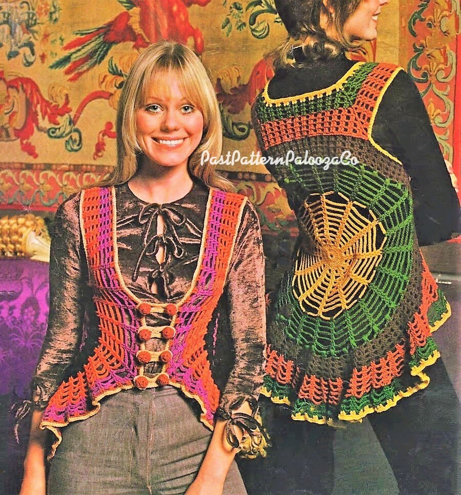 Vintage Crochet Pattern Retro Womens Groovy Web Vest PDF Instant Digital Download 1970s Boho Hippie Chic Waistcoat DK 8 Ply