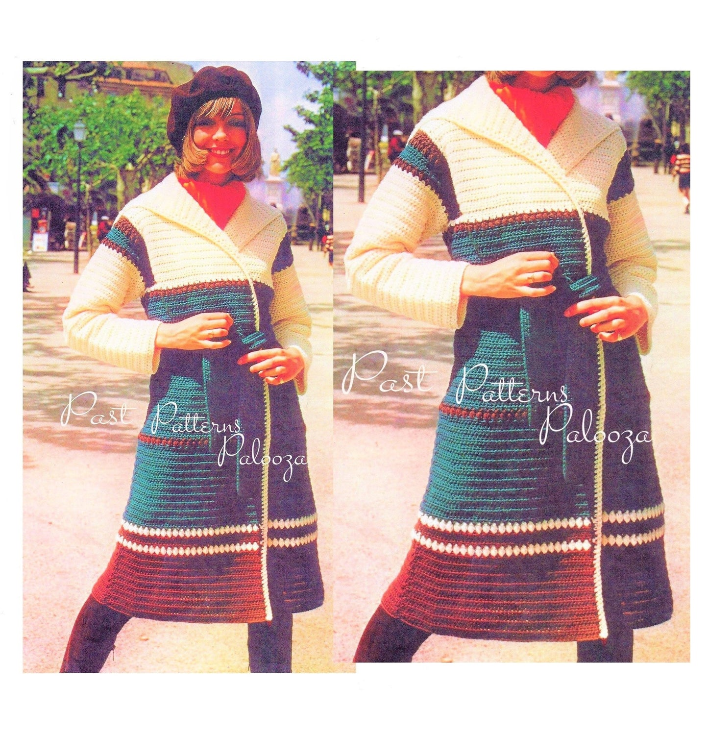 Vintage Crochet Pattern Womens Retro WrapOver Coat PDF Instant Digital Download Retro Boho 1970s Belted Jacket 10 Ply