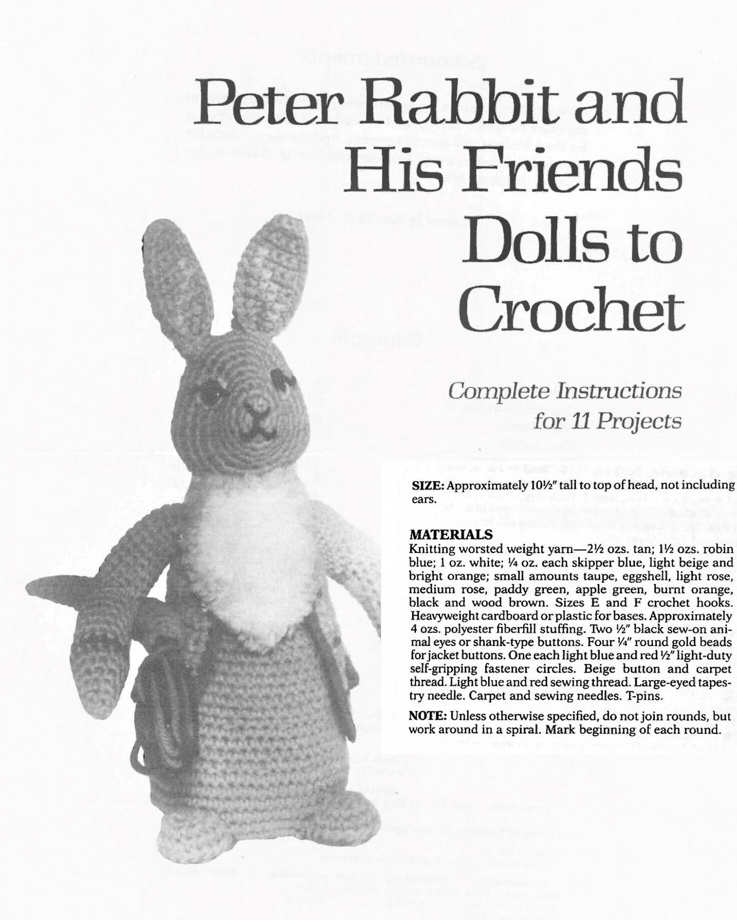Vintage Crochet Pattern 11 Peter Rabbit and Friends Soft Toy Dolls PDF Instant Digital Download Amigurumi Animals 10 Ply
