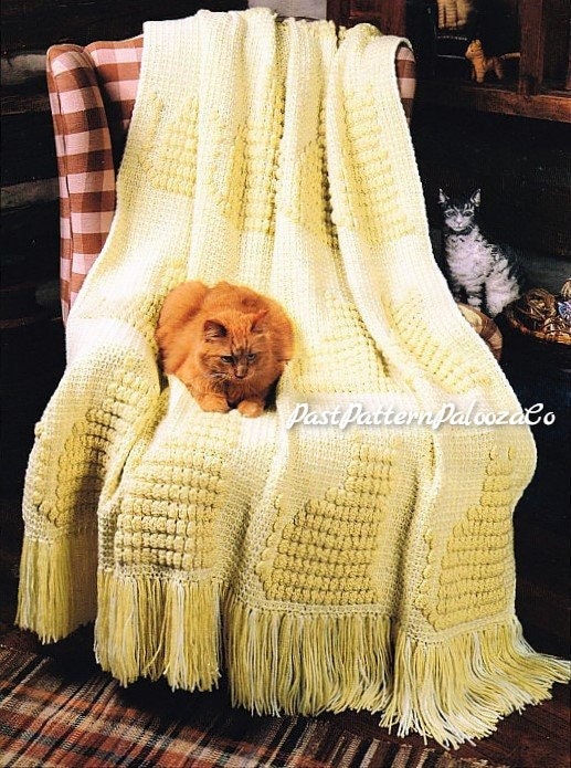 Vintage Crochet Pattern Cluster Stitch Kitty Cat Afghan PDF Instant Digital Download Cat Lovers Blanket Throw 53x70 10 ply