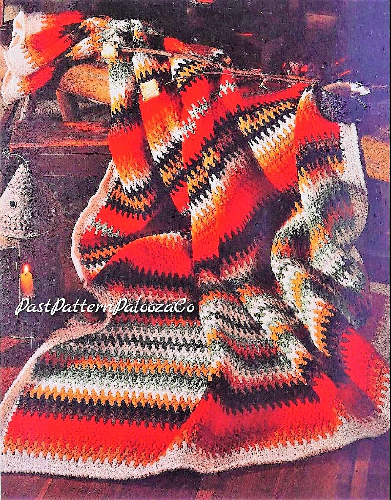 Vintage Crochet Afghan Pattern Cozy Campfire Indian Blanket PDF Instant Digital Download Navajo ZigZag Striped Throw 10 Ply