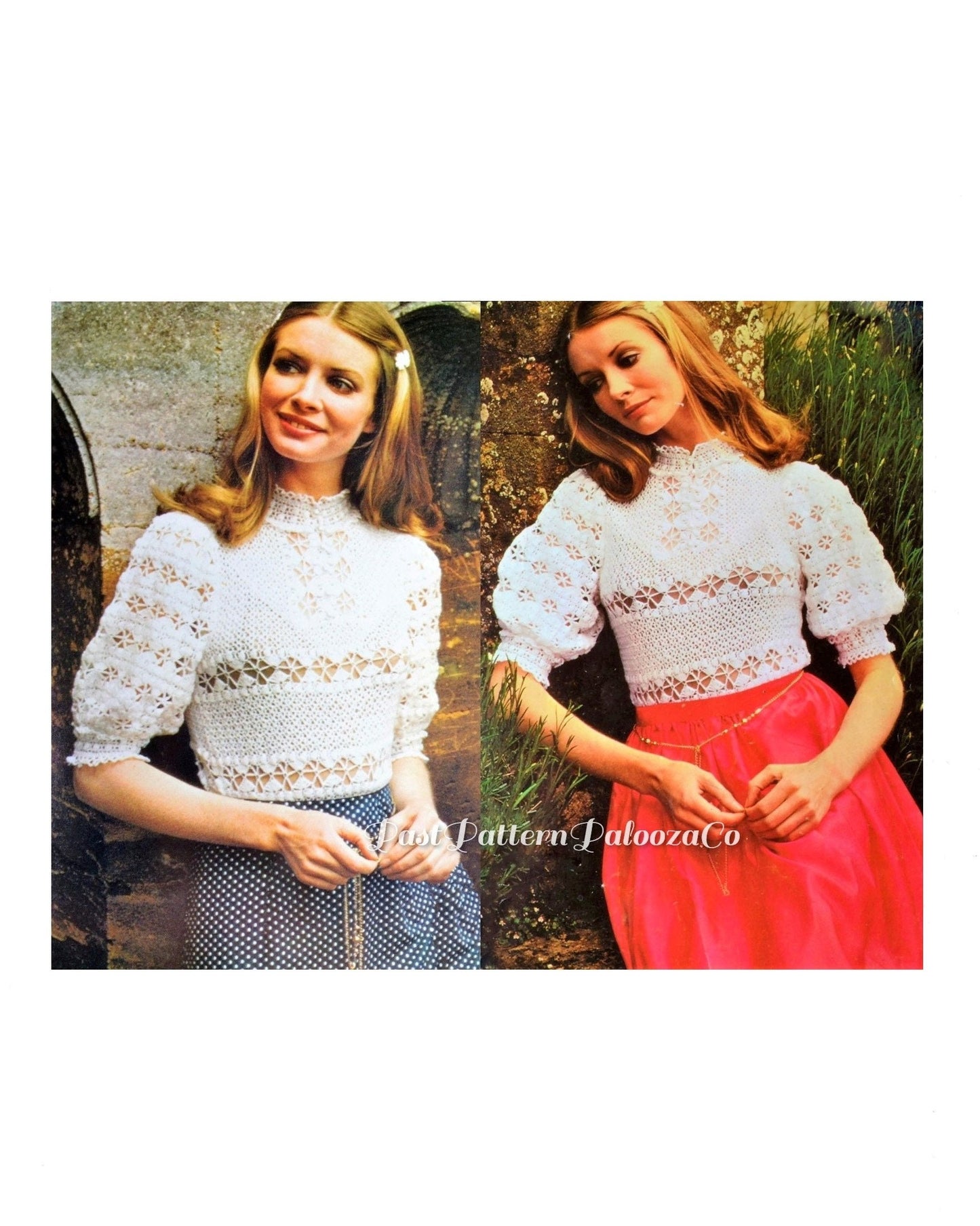 Vintage Crochet Pattern Lacy Victorian Top Romantic Puff Sleeved Blouse PDF Instant Digital Download 2 Ply Lace