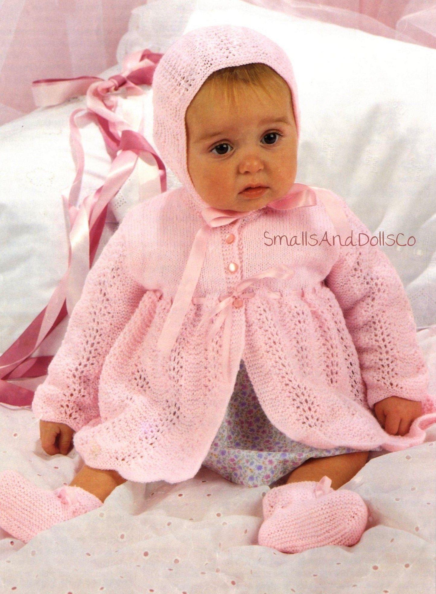 Vintage Knitting Pattern Cute Baby Girl Jacket Bonnet and Booties Set PDF Instant Digital Download 0-6m 3 Ply