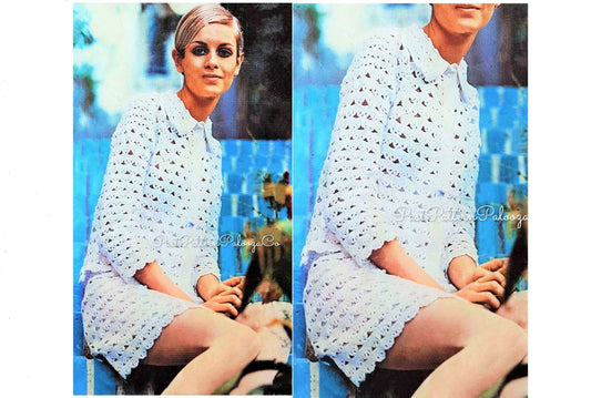 Vintage Quick Crochet Pattern Womens Twiggy Lace Shell Suit Jacket Skirt Set PDF Instant Digital Download 60s Easy Beginners Outfit