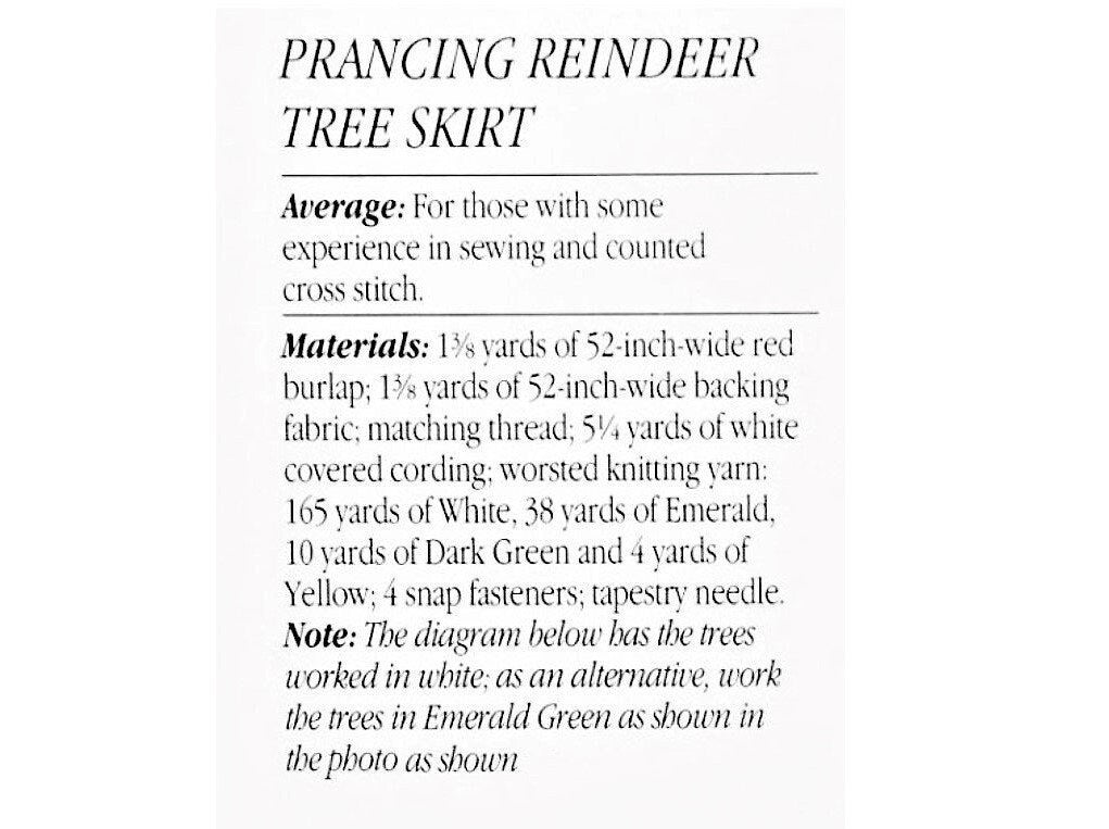 Vintage Cross Stitch Sewing Pattern Square Reindeer Christmas Tree Skirt PDF Instant Digital Download