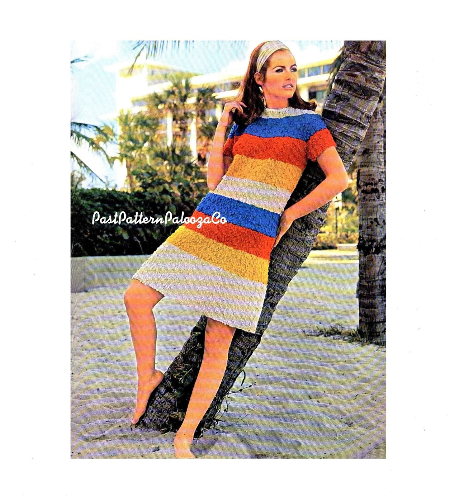 Vintage Knitting Pattern Womens Simple Skimmer Striped Summer Dress PDF Instant Digital Download Groovy Retro 1968 3 Sizes Nubby 10 Ply