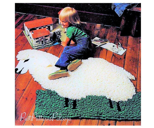 Vintage Crochet Pattern Childs Loopy Lamb Sheep Rug PDF Instant Digital Download Wooly Sheepskin Playmat 10 Ply or DK