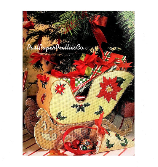 Vintage Cross Stitch Pattern Santa's Christmas Sleigh Centerpiece PDF Instant Digital Download Perforated Paper Craft Holiday Table Decor