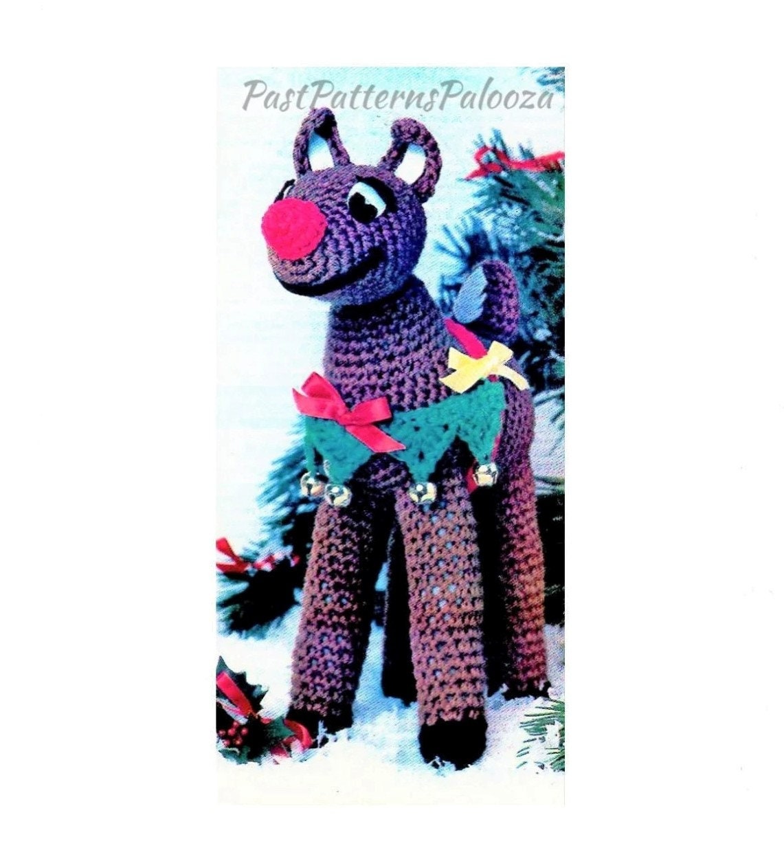 Vintage Christmas Crochet Pattern 12" Rudolph the Red Nosed Reindeer Soft Toy Doll PDF Instant Download Holiday Amigurumi Happy Deer 4 Ply