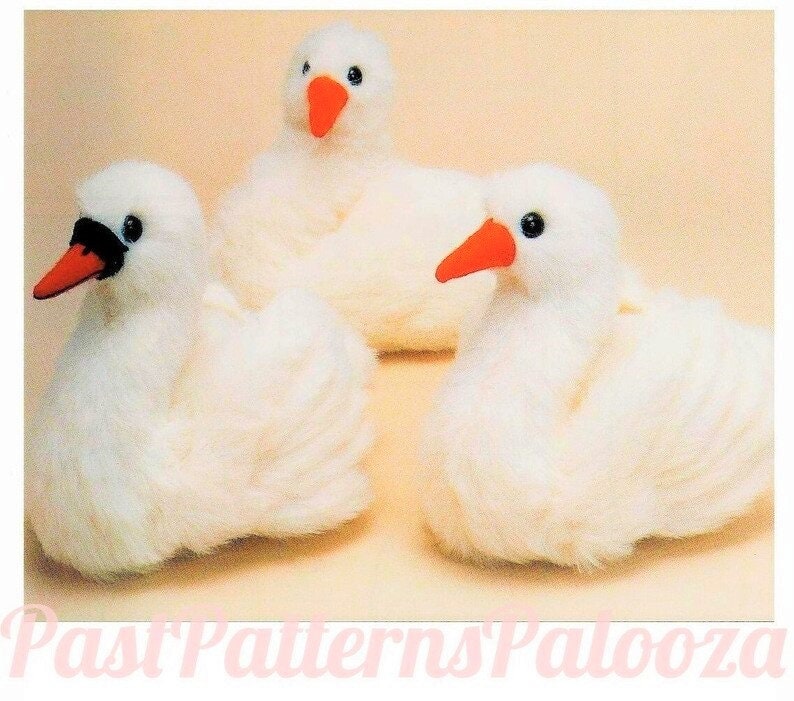 Vintage Sewing Pattern 12" White Swan Soft Sculpture Plush Toy Fluffy Fake Fur Fabric PDF Instant Digital Download Stuffed Plush Water Bird