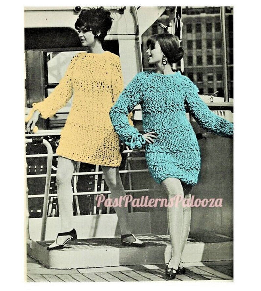 Vintage Knitting Pattern Womens Peek A Boo Mini Dress Retro 1968 Chunky Knit PDF Instant Digital Download Boho Big Needle Knits 12 14 Ply