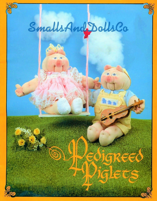 Vintage Sewing Patterns 13" Cute Pig Soft Sculpture Toy Dolls With Outfits PDF Instant Digital Download Retro Pedigree Piglets Fabric Dollys