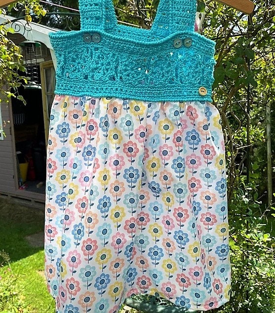 Vintage Crochet Pattern Toddler Girl Flower Blossom Top Yoke Sun Dress PDF Instant Digital Download Sewn Skirt 24m 2T 2 Years 4 Ply