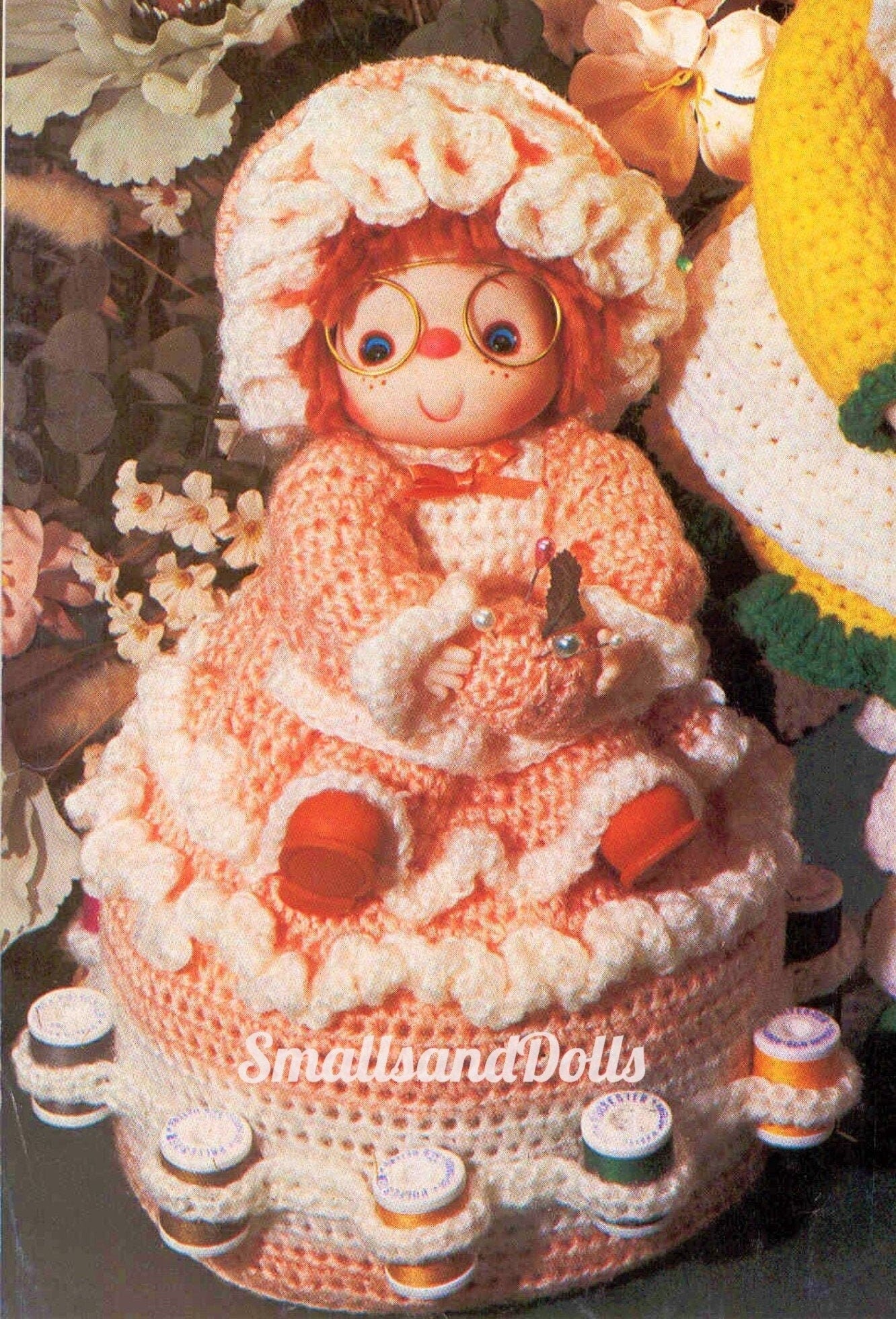 Vintage Crochet Pattern 12" Lil Peaches Yarn Head Doll Pin Cushion Thread Caddy PDF Instant Digital Download Mitzy Dumplin Designs 4 Ply