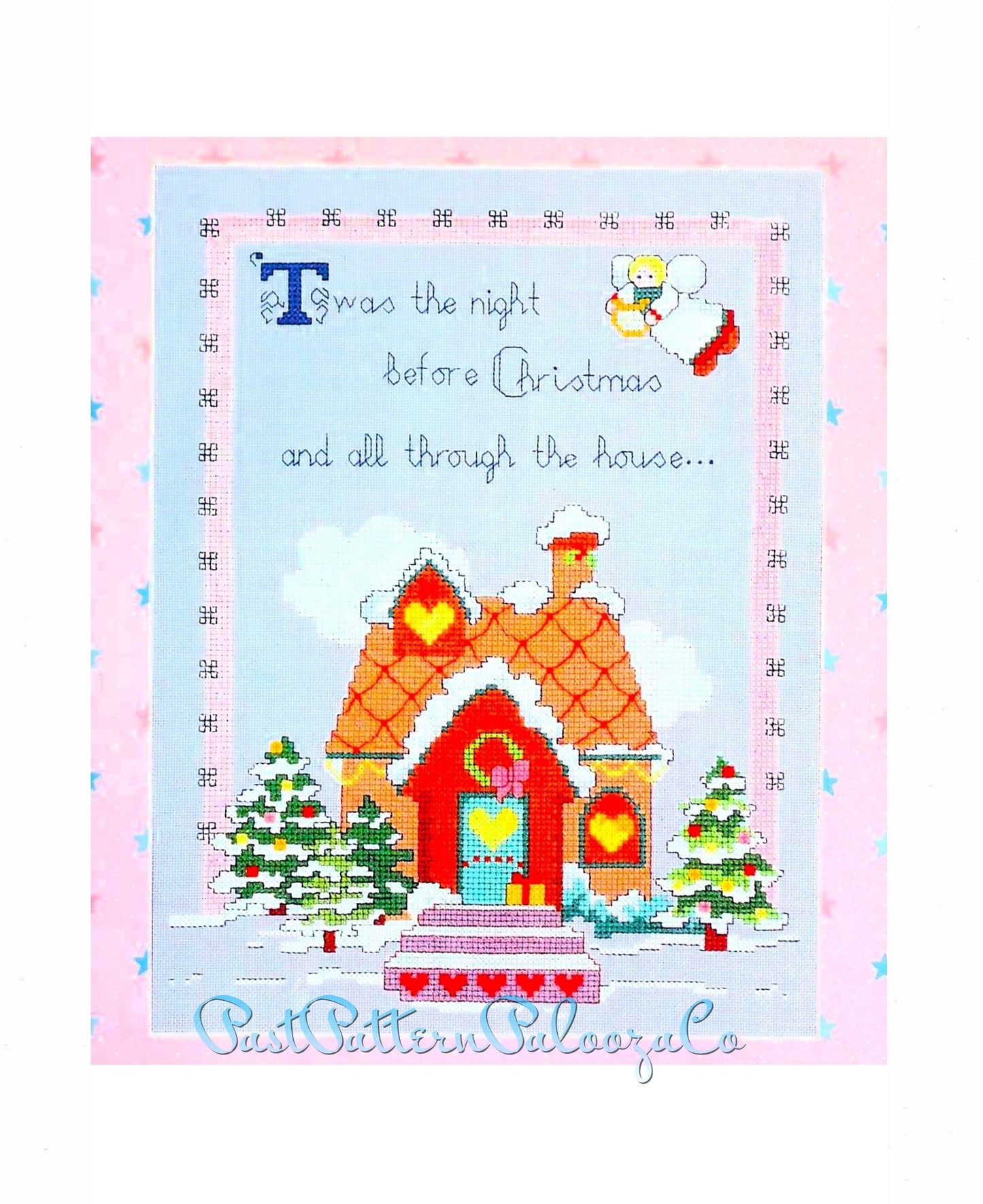 Vintage Cross Stitch Pattern Twas The Night Before Christmas All Through The House PDF Instant Digital Download 10x13