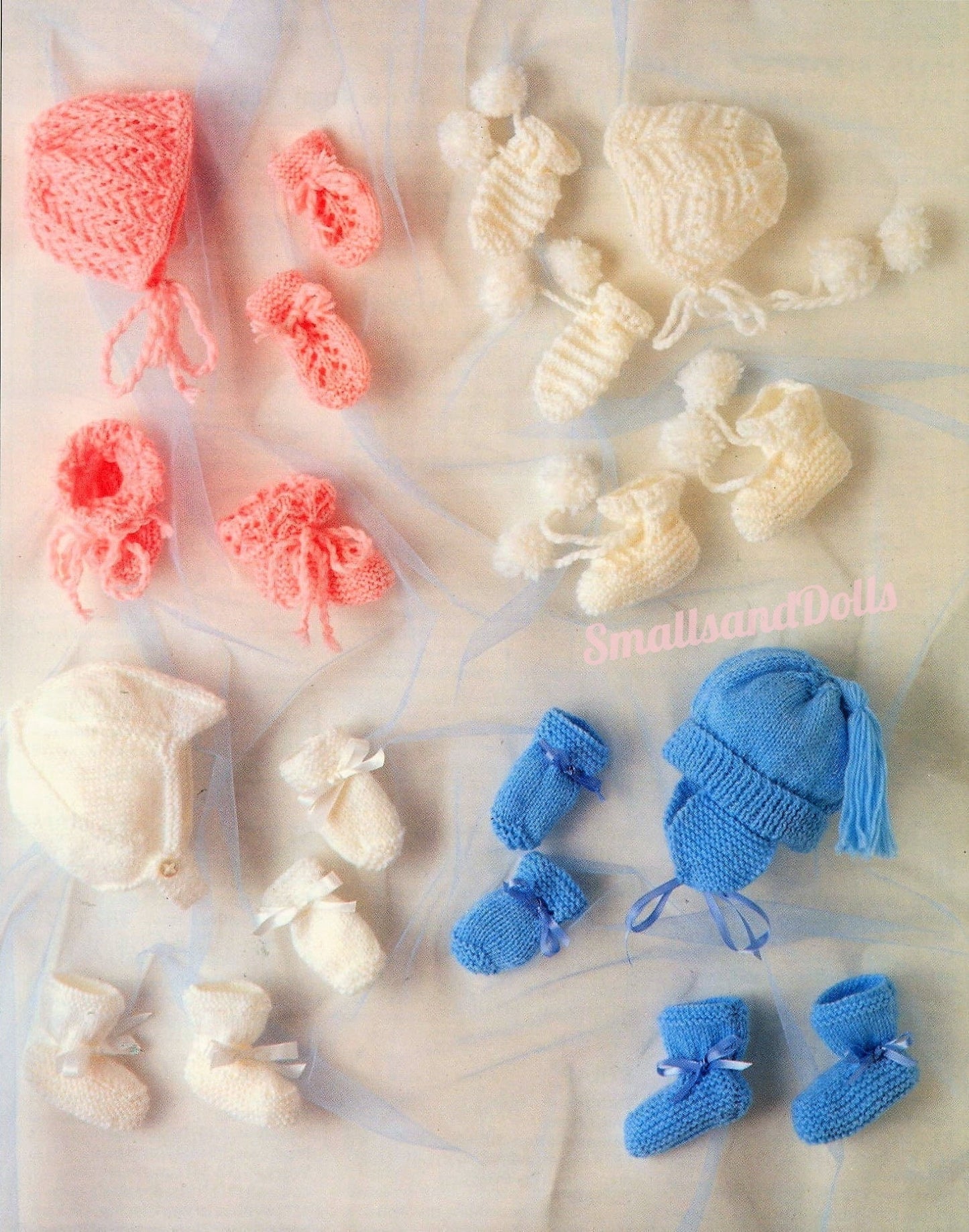 Vintage Knitting Pattern Baby Hats Helmets Bonnets Booties Mittens Sets PDF Instant Digital Download 3 Sizes S M L DK
