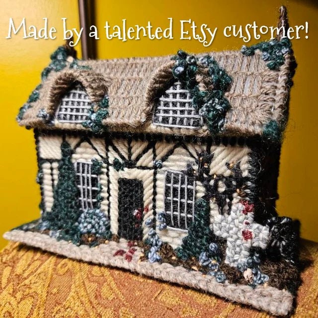 Vintage Plastic Canvas English Tudor Cottage Recipe Box House Pattern PDF Instant Digital Download Recipe Holder 6x7 7 Mesh