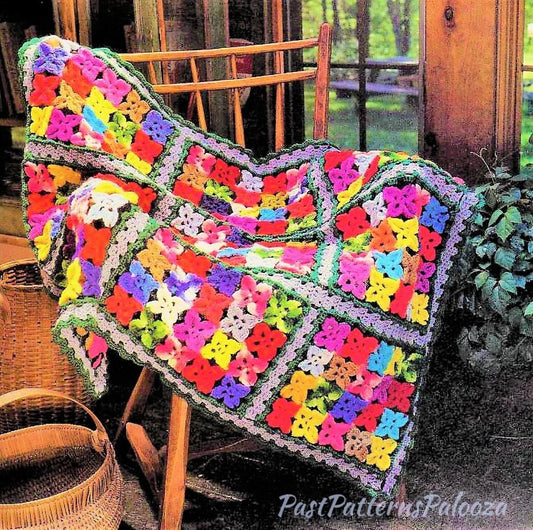 Vintage Crochet Pattern Blossom Flower Beds Afghan PDF Instant Digital Download Floral Garden Squares Scrapghan Scrap Blanket 10 Ply