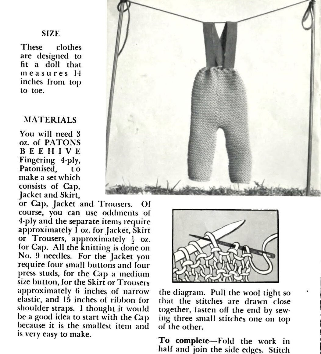 Vintage Knitting Pattern 14" Doll Garter Stitch 2 Outfits PDF Instant Digital Download 4 Ply Quick Easy Knit