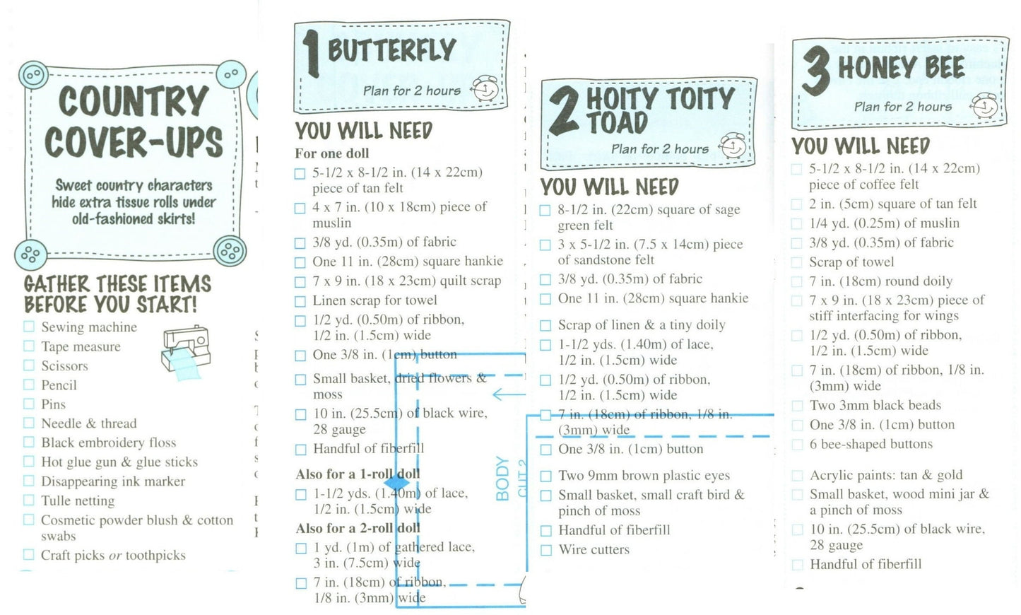 Vintage Sewing Pattern Country Garden Critters Toilet Paper Roll Covers Holders Hiders PDF Instant Digital Download Butterfly Frog Bee Bird