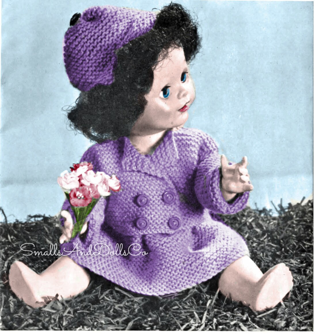 Vintage Knitting Pattern 14" Doll Garter Stitch 2 Outfits PDF Instant Digital Download 4 Ply Quick Easy Knit