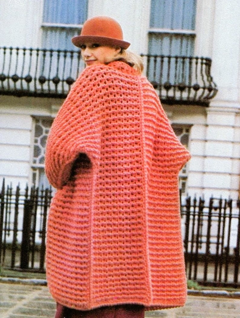 Vintage Crochet Pattern Womens Boxy Oversized Coat PDF Instant Digital Download Retro 80s Long Cardigan Jacket 10 Ply