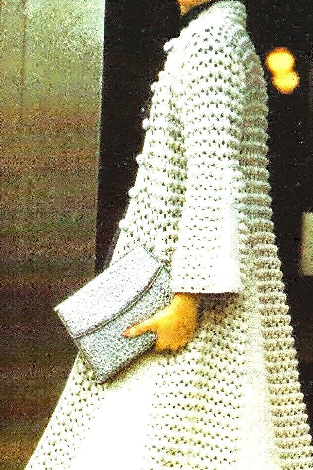 Vintage Crochet Pattern Womens Flared Dressy Maxi Evening Coat or Dressing Robe PDF Instant Digital Download Formal Wedding Godet Panels DK