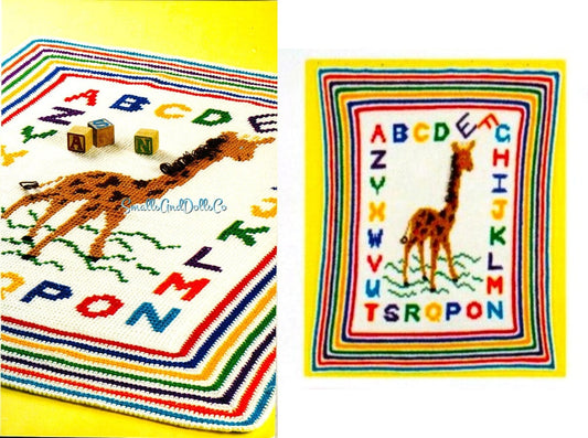 Vintage Crochet Afghan Pattern Baby Giraffe Alphabet Blanket Afghan PDF Instant Digital Download Childs Animal Throw Tunisian Stitch 10 Ply