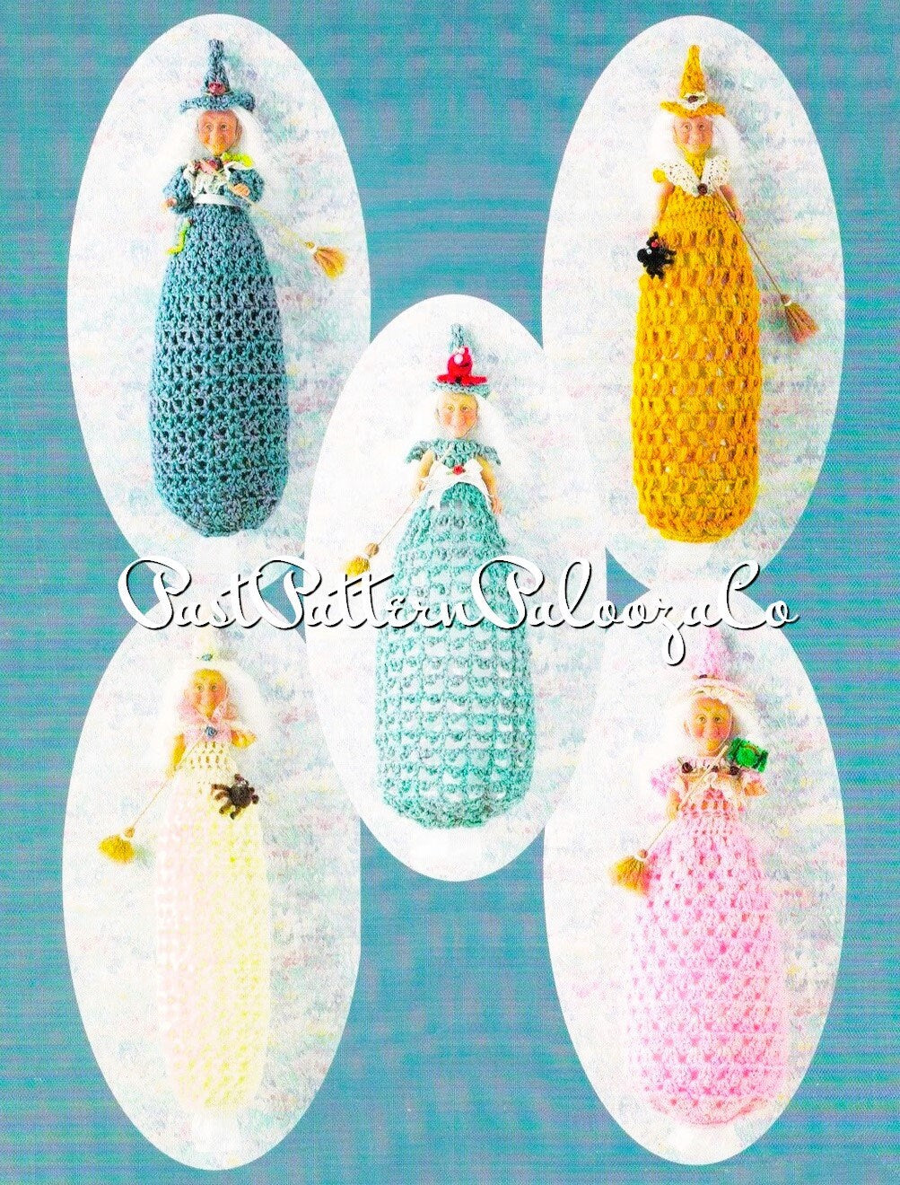 Vintage Crochet Pattern Kitchen Witch Bag Holders Catchers PDF Instant Digital Download 5 Witchy Designs Plastic Bag Organizers 10 Ply