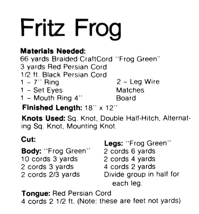 Vintage Macrame Pattern Fritz the Frog Wall Hanging PDF Instant Digital Download Retro 70s Knotting