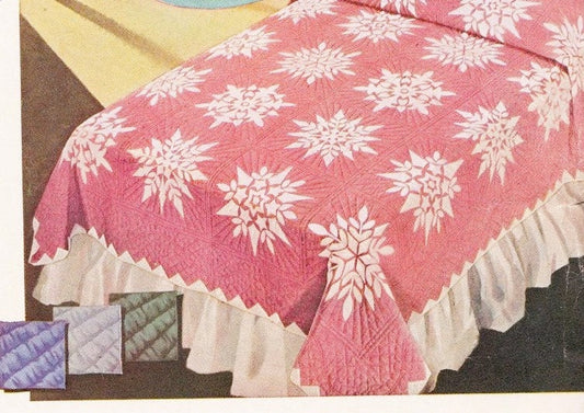 Vintage Sewing Pattern Snowflake Bed Quilt Instant Digital Download Appliqued Snowflakes 4 Designs Sewn Winter Theme Bedspread 92x77