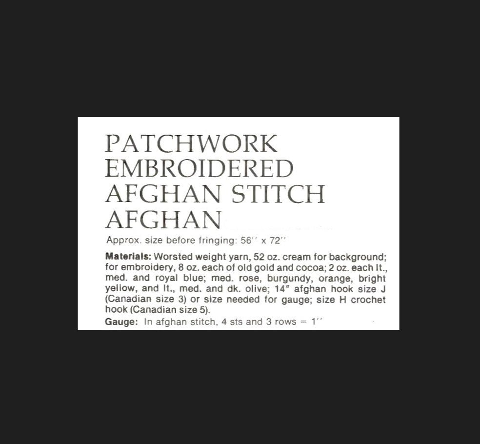Vintage Crochet Afghan Pattern Patchwork Embroidered Tunisian Stitch PDF Instant Digital Download Hexagon Motif Design 63x78 10 Ply