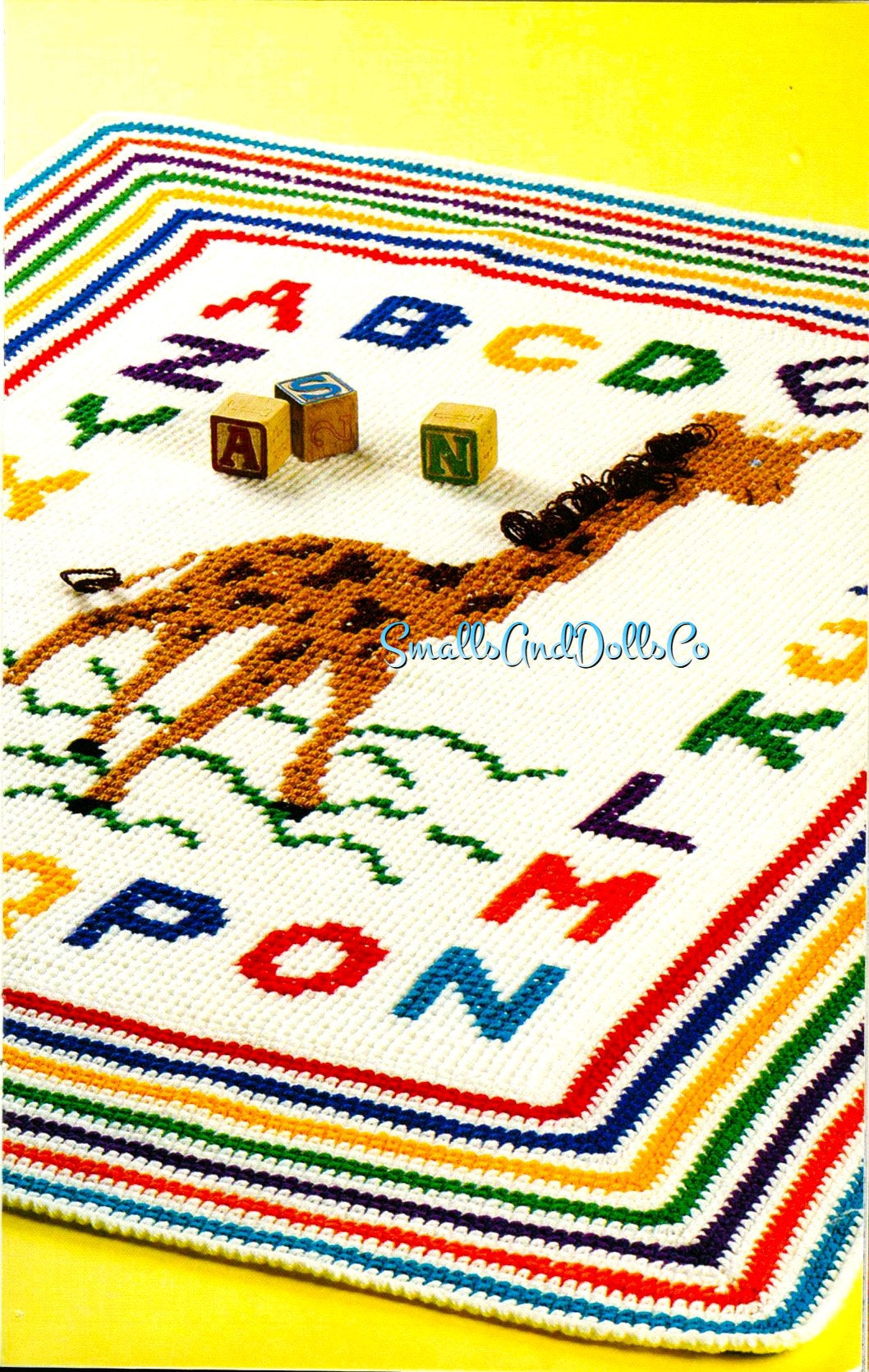 Vintage Crochet Afghan Pattern Baby Giraffe Alphabet Blanket Afghan PDF Instant Digital Download Childs Animal Throw Tunisian Stitch 10 Ply