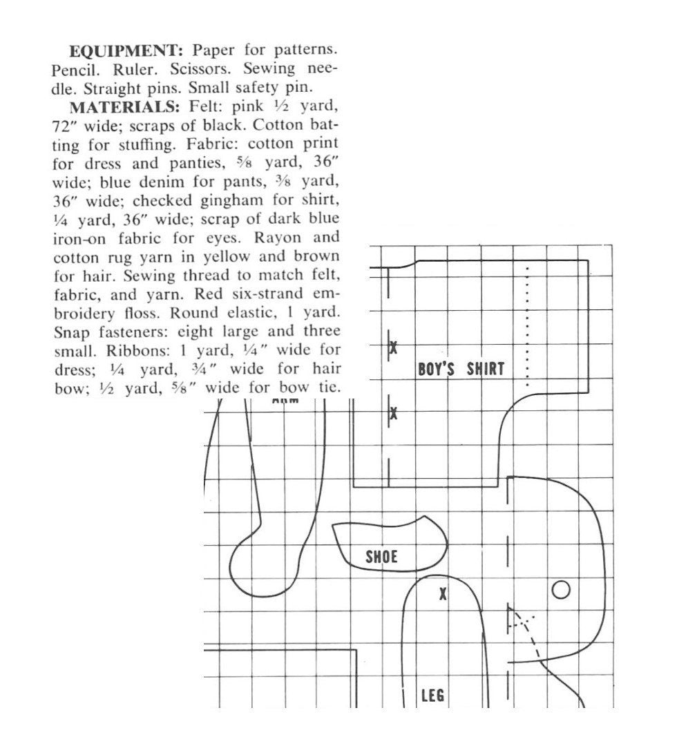 Vintage Sewing Pattern 21" Cuddly Couple Boy and Girl Soft Sculpture Toy Dolls PDF Instant Digital Download Cute Rag Dollies Yarn Hair
