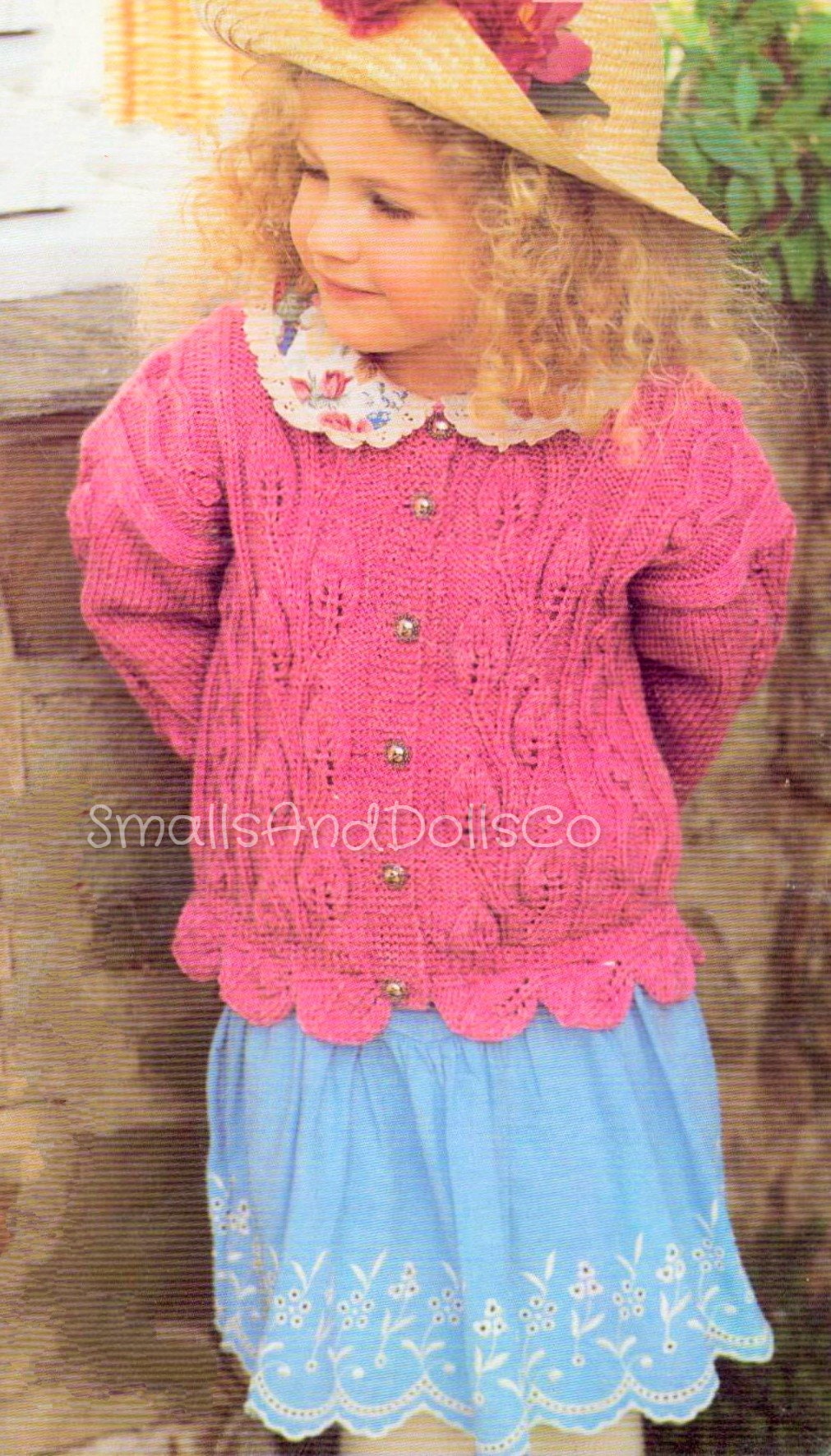 Vintage Leaf Cardigan Knitting Pattern Girls Toddler to Big Kid Sweetie Pie Cardi Sweater PDF Instant Digital Download 2 - 10 Yrs DK