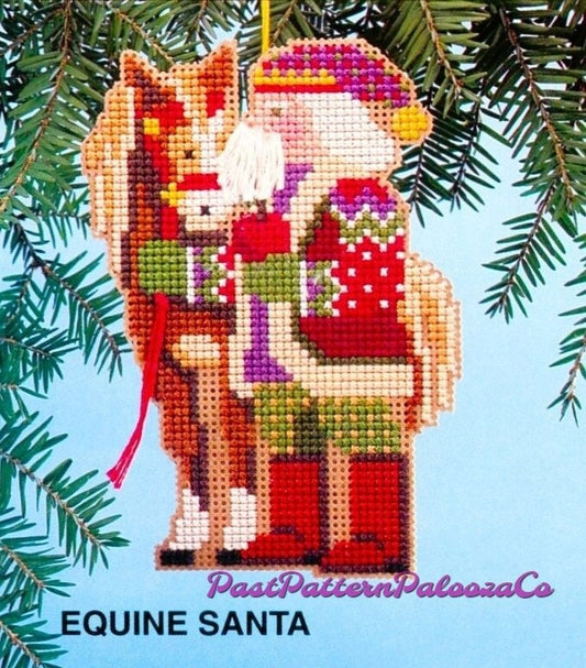 Vintage Cross Stitch Pattern 5" Equine Santa Claus Horse Lover Ornament Christmas Tree Trim PDF Instant Digital Download Perforated Paper