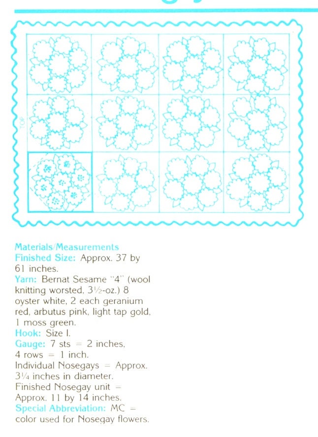 Vintage Crochet Afghan Pattern Nosegay Flower Patch Quilt Like Design PDF Instant Digital Download Pretty Flower Bed Throw 10 Ply