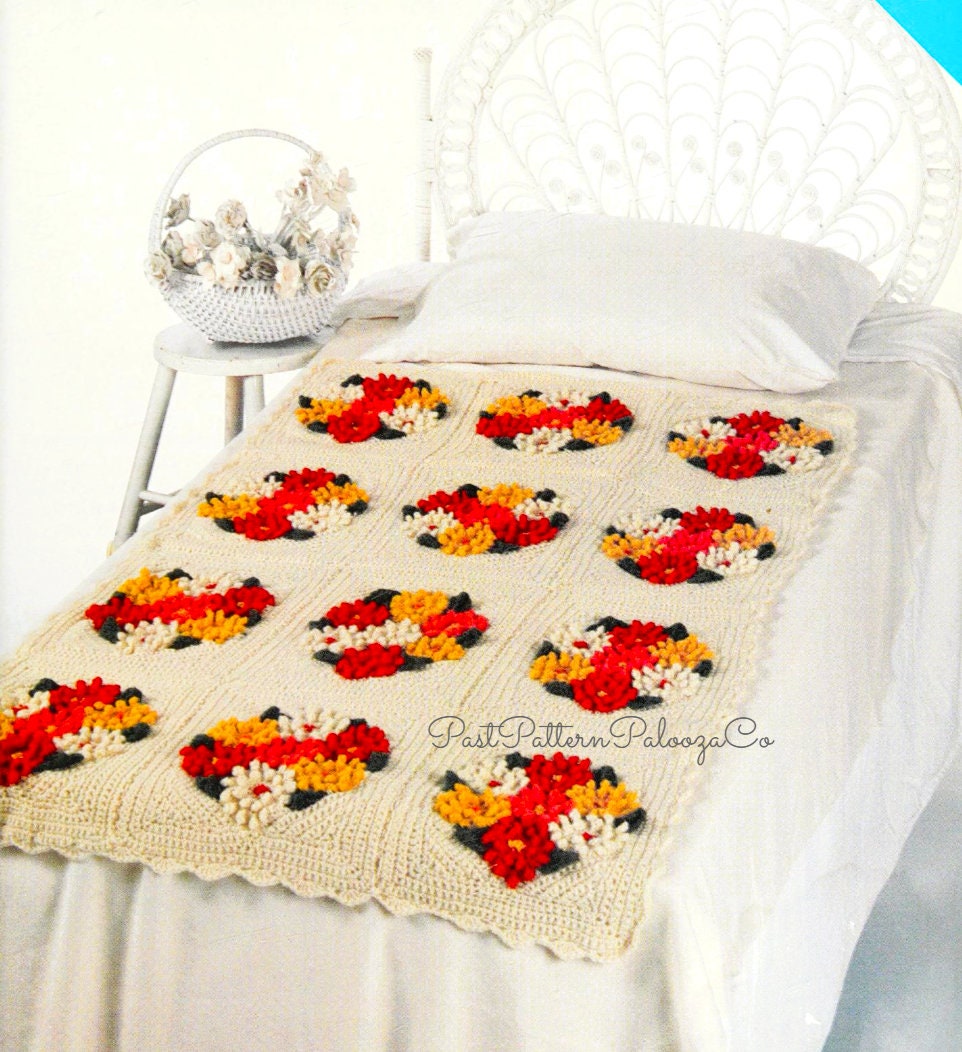 Vintage Crochet Afghan Pattern Nosegay Flower Patch Quilt Like Design PDF Instant Digital Download Pretty Flower Bed Throw 10 Ply