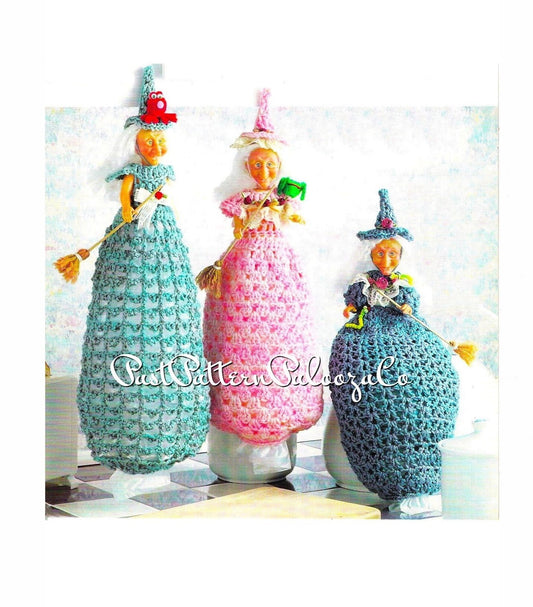 Vintage Crochet Pattern Kitchen Witch Bag Holders Catchers PDF Instant Digital Download 5 Witchy Designs Plastic Bag Organizers 10 Ply