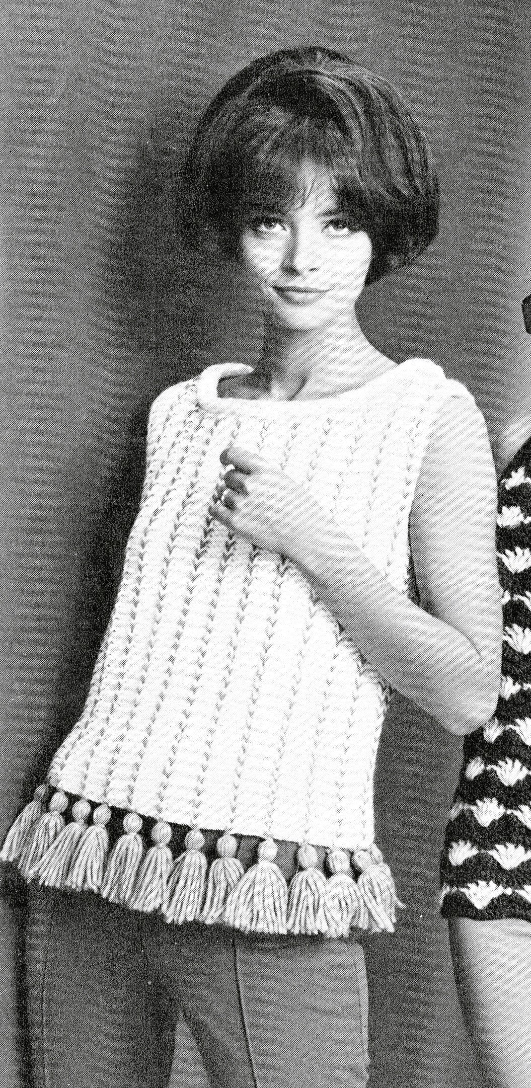 Vintage Knitting Pattern Womens Boho Short Sleeved Top Stripes and Tassels PDF Instant Digital Download Retro Groovy Hippie Chic 10 Ply