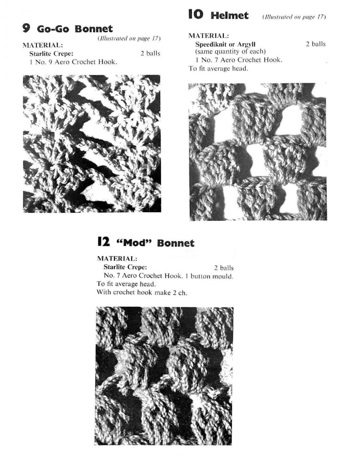 Vintage Crochet Pattern Womens Bonnets Lacy Hats 3 Designs PDF Instant Digital Download 5 Ply
