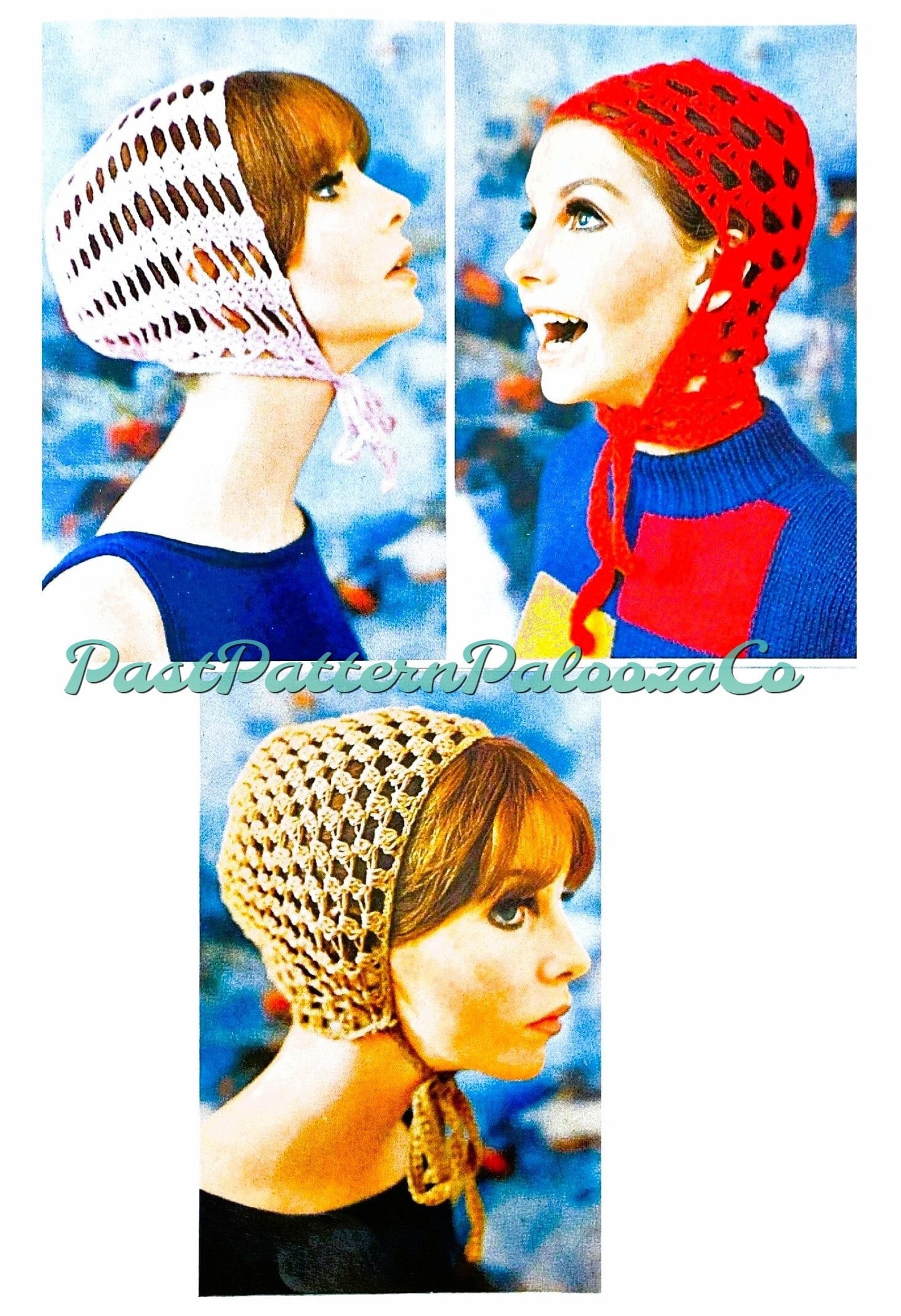 Vintage Crochet Pattern Womens Bonnets Lacy Hats 3 Designs PDF Instant Digital Download 5 Ply