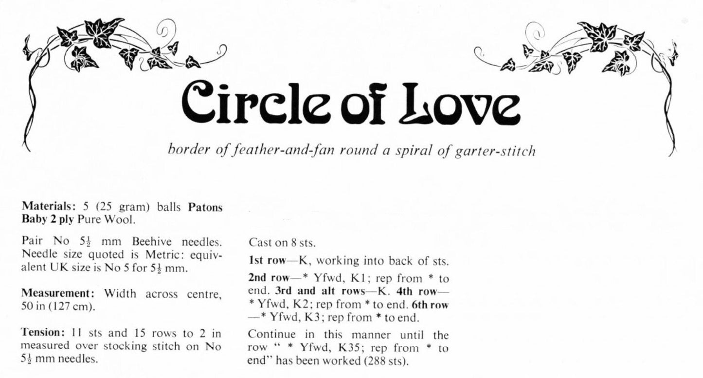Vintage Knitting Pattern Lace Circular Baby Shawl Blanket Circle of Love PDF Instant Digital Download Heirloom Christening 2 Ply