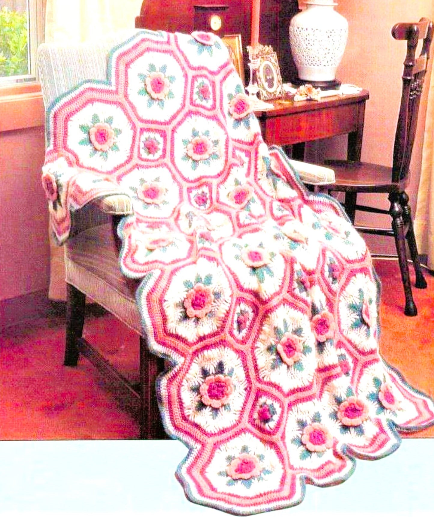 Vintage Crochet Pattern Octagon Granny Squares Bed of Roses Afghan PDF Instant Digital Download Blanket Throw 40x60 10 Ply
