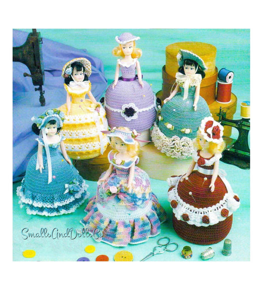 Vintage Crochet Pattern 7" Pretty Pin Cushion Dolls PDF Instant Digital Download Little Ladies 6 Designs