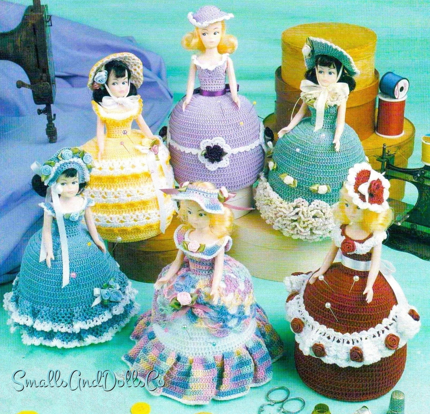 Vintage Crochet Pattern 7" Pretty Pin Cushion Dolls PDF Instant Digital Download Little Ladies 6 Designs
