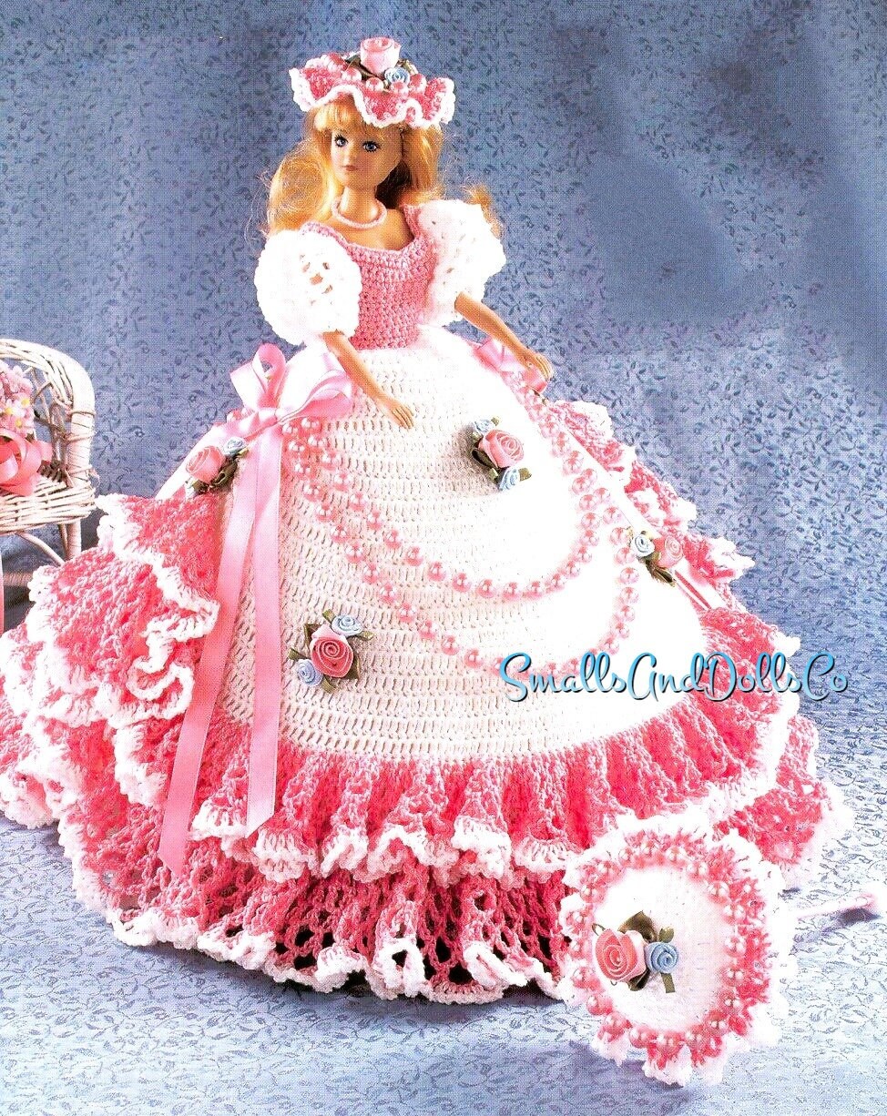 Vintage Crochet Pattern 11.5" Beautiful Fashion Doll Fancy Ruffle Dress Outfit PDF Instant Digital Download Embellished Gown