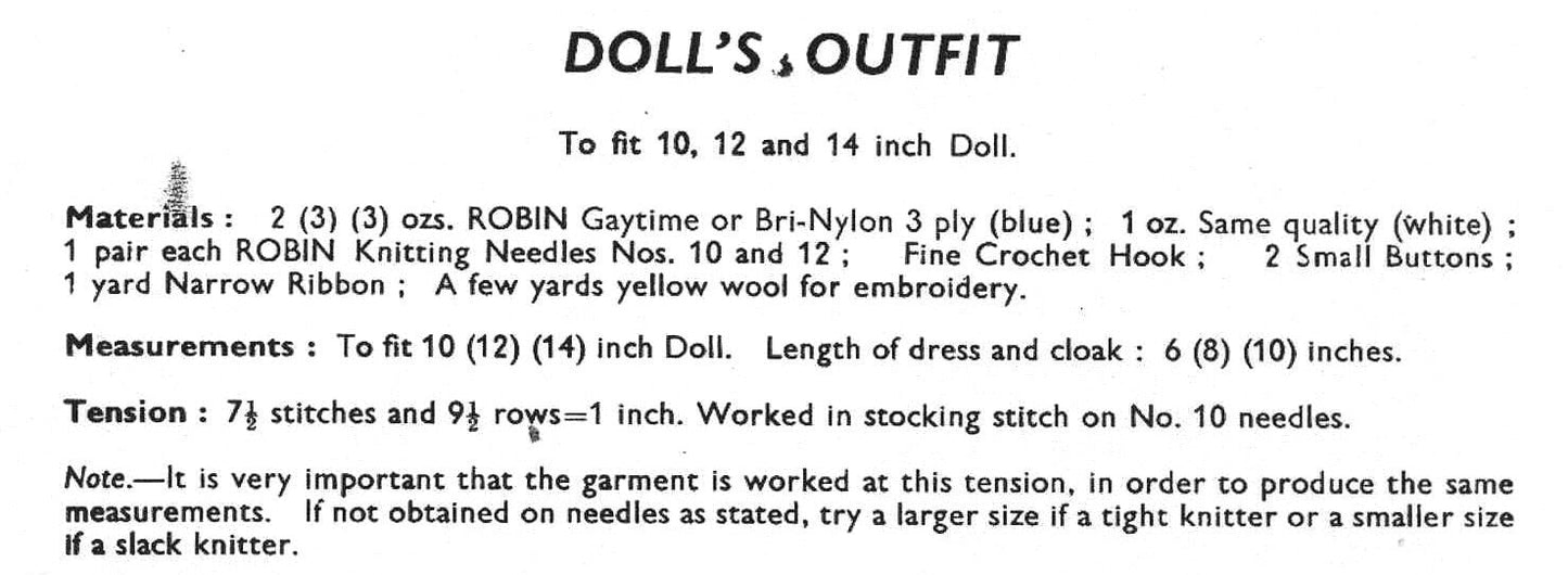 Vintage Knitting Pattern Pretty Baby Doll Outfit Clothes For 10 12 14 Inch Dolls PDF Instant Download Dress Cape Hat Booties 3 Ply